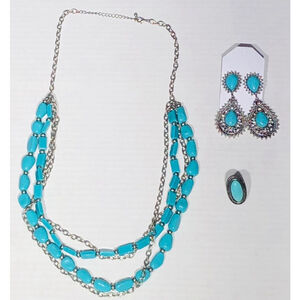 Turquoise Blue Chain Necklace Earrings Ring Set Custom Made
